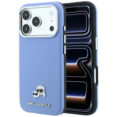 Produktbild von Handyhülle für iPhone 18 Pro Max / 17 Pro Max, Karl Lagerfeld HardCase Karl and Choupette Head Pin Saffiano mit MagSafe, Blau
