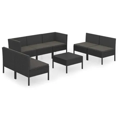 Obrázok produktu pre vidaXL 8-dielna záhradná obývacia súprava s vankúšmi Poly Ratan Black