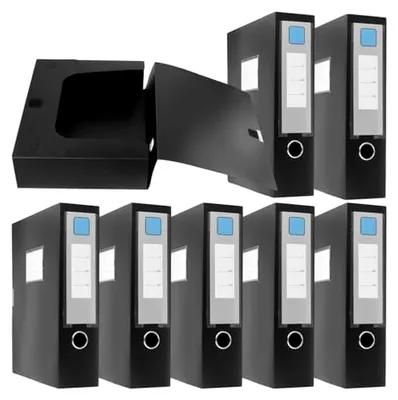 Produktbild von 8 Stück Ordner Box A4, 31 x 23,6 x 7,5cm Schwarz Sammelbox, Faltbar 700 Blatt Kapazität Archivbox Aktenboxen A4