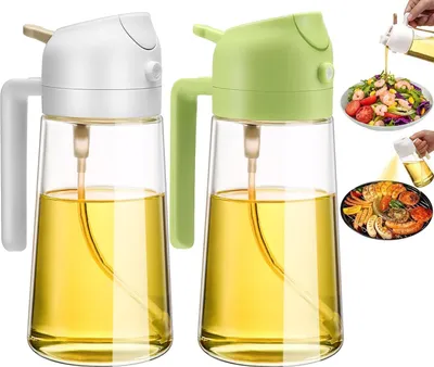 Produktbild von 2-in-1-Ölspender und Ölsprüher, 2er-Pack, Olivenöl-Spenderflasche für die Küche, 16 oz Premium-Glas-Ölsprüher zum Kochen, Ölsprühflasche in Lebensmittelqualität für Heißluftfritteuse, Salat, Grillen
