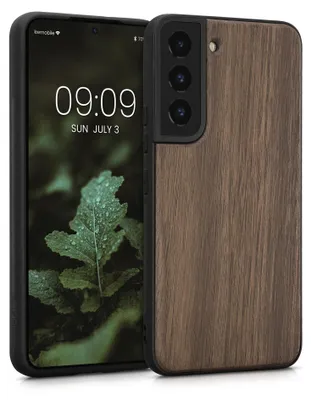 Produktbild von kwmobile Handyhülle für Samsung Galaxy S22 Hülle Holz - Case mit TPU Bumper - Stoßfestes Hardcase - Schutzhülle Cover in Dunkelbraun