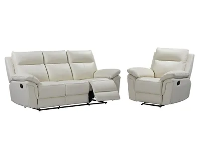 Produktbild von PAKITA 3-Sitzer Sofa und Sessel mit Relaxfunktion in Büffelleder - elfenbein