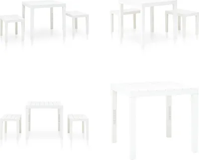 Produktbild von vidaXL Gartentisch mit 2 Bänken Kunststoff Weiß - Gartenmöbel-Set - Gartenmöbel-Sets - Esstisch - Esstische