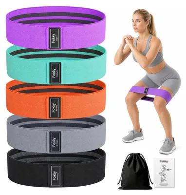 Productafbeelding van Set van 5 weerstandsbanden voor krachttraining, antislip, met verschillende weerstandsniveaus, geschikt voor fitnessoefeningen