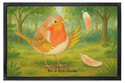 Produktbild von Mr. & Mrs. Panda fußmatte Rotkehlchen Federn Design 50 x 75 cm - Weiß - Geschenk, Bodenvorleger, Schmutzmatte, Motivation Sprüche, Schmutzfänger, fliegen, Lustige, Vogel
