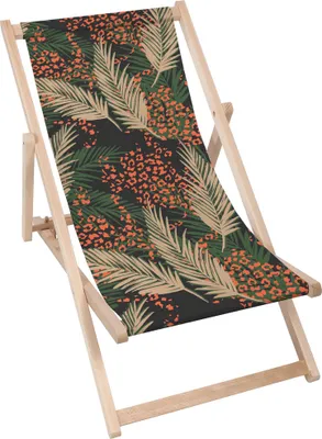 Produktbild von Dreamroots Liegestuhl klappbar Holz, bis zu 130 kg, Sonnenliege klappbar mit 3-stufiger Neigungsregulierung der Rückenlehne, Leopard Palm Leaves