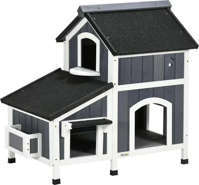 Produktbild von Katzenhaus, Tannenholz, Katzenhütte Mit Mehreren Eingängen, 2 Etagen, Katzenhöhle Für Draußen, Kleintierhaus Mit Asphaltadach