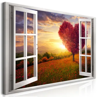 Produktbild von Wandbild Mega XXXL Fensterblick 250x125 cm Einteiliger XXL-Format Kunstdruck zur Selbstmontage Leinwandbilder moderne Bilder DIY Wanddekoration Wohnung Deko Lanschaft Herz c-C-0394-ak-e