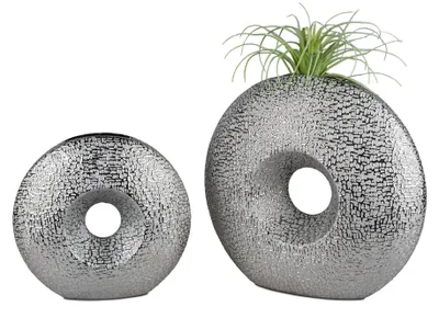 Produktbild von 2er Set Deko Vasen HELSINKI mit Lochdesign D. 26 + 34cm silber grau Formano