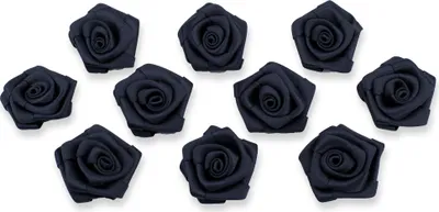 Produktbild von Satinrosen 3cm zum Basteln & Aufnähen 10 Stück Schwarz