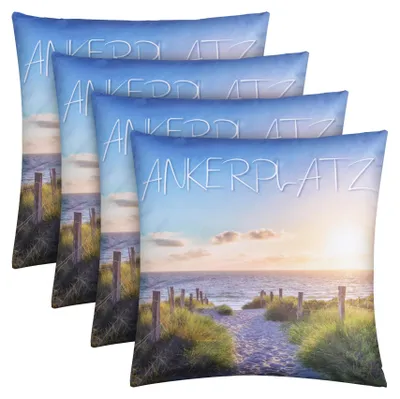 Immagine prodotto di Cuscino da esterno 4 pezzi ( 45 x 45 cm ) Cuscino decorativo "Anchorage" con stampa fotografica - chiusura a zip - giardino idrorepellente allo sporco - cuscino sfoderabile