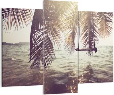 Produktbild von Bild auf Leinwand - Leinwandbild - Meer Palme Wasser - 130x100cm - Wand Bild - Wanddeko - Leinwanddruck - Bilder - Kunstdruck - Wanddekoration - Leinwand bilder - Wandkunst - CB130x100-3634