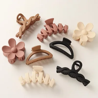 Productafbeelding van Haarklemmen voor dames, 8 stuks, groot, mat, Franse stijl, elegante haaraccessoires voor dun en dik haar, bruin, set