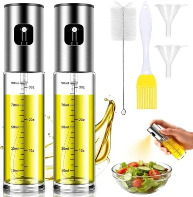 Image de Deux vaporisateurs d'huile, avec protection UV, en verre, avec étiquettes, pour la cuisine