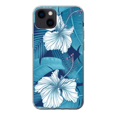 Produktbild von MuchoWow® Handyhülle Schutzhülle Hülle für iPhone 13 Tropisch - Blumen - Blau Silikon Softcase Handy Hülle - Karteninhaber