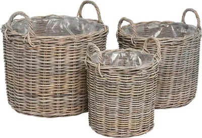 Produktbild von Pflanzkübel SEA GRASS aus Rattan grau beige Pflanzkorb Hamptons Landhaus - GROSS