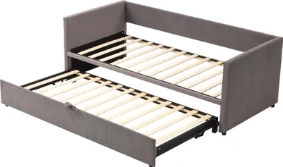 Produktbild von Flieks Schlafsofa 90x200cm/180x200cm Tagesbett Daybett, Kinderbett mit Lattenrost und Armlehnen, Gästebett Jugendbett, Samt, Grau