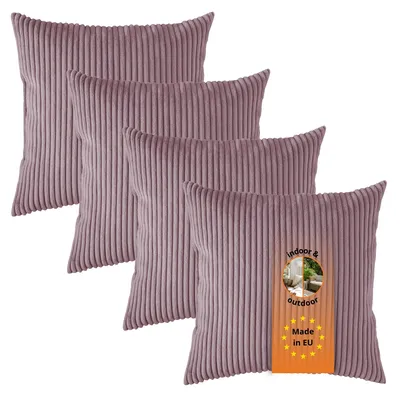 Productafbeelding van Set van 4 Kord-bankkussens, 40 x 40 cm, sierkussens, hoofdkussens, roze, sleepling