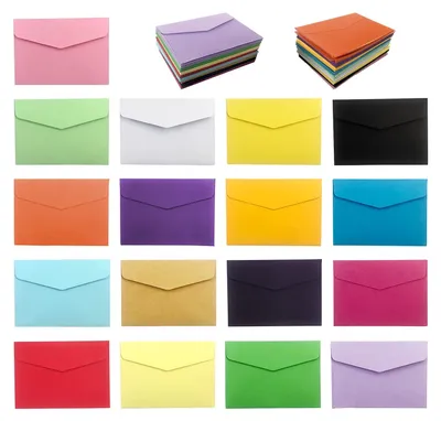 Produktbild von Mini-Umschläge, 170 Stück - 17 Farben - Selbstklebend - Aus Karton - Geeignet für Grußkarten - Format 4,5 x 3,2 Zoll - Geschenkumschläge