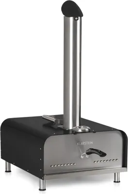 Produktbild von Klarstein Diavolo Pizza-Ofen Backofen Pellet-Ofen, mit 13"-Pizzastein (33 x 33 cm), eingebautes Thermometer, Temperaturanzeige bis 500 °C, Edelstahl, Fleischeinsatz, Pizzaschieber, Tragegriff, schwarz
