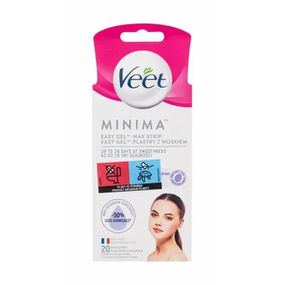 Product packaging for Veet Minima Easy Gel Wax Strips.