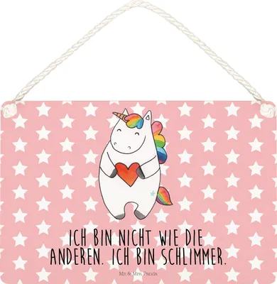 Produktbild von Mr. & Mrs. Panda Schild Einhorn Herz DIN A5 - Rot Pastell - Geschenk, kleine aufmerksamkeit, Einhörner, Freundin, Wandbild Holz, Holzschild, Lustig, holzbild, Unicorn