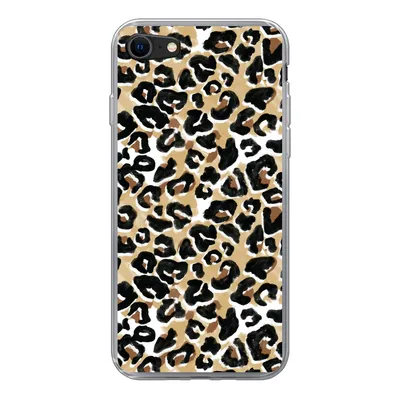 Produktbild von MuchoWow® Handyhülle Schutzhülle Hülle für iPhone SE 2020 Tierdruck - Panther - Braun - Aquarell Silikon Softcase Handy Hülle - Kartenbesitzer