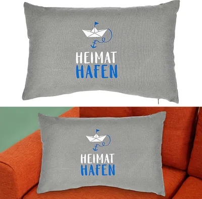 Produktbild von Kissen 'Heimathafen' 50x30cm grau blau weiß Baumwolle Polyester 280g Füllung Sofakissen Kuschelkissen maritim