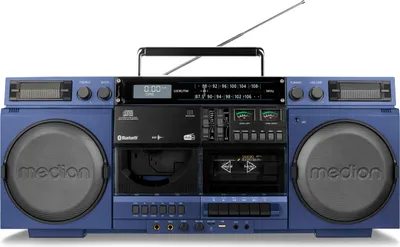 Produktbild von MEDION P66538 Kassettenrecorder (Retro Ghettoblaster mit CD-Player, 80er, groß, USB, SD, CD, Kassetten MC, DAB+ Radio Teleskopantenne, Bluetooth, Kassettendeck, Aufnahmefunktion, Batteriebetrieben)