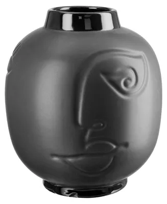 Image de Gilde, vase décorative "Visage", forme arrondie, motif visage, céramique, noire, lot de 2, hauteur 21 cm, diamètre 18 cm. Référence : 32431. Code EAN : 4063387324318