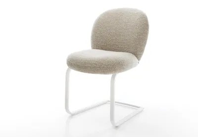 Produktbild von DELIFE Freischwinger Nube-Flex Webstoff Soft Beige Freischwinger flach Weiß Taschenfederkern
