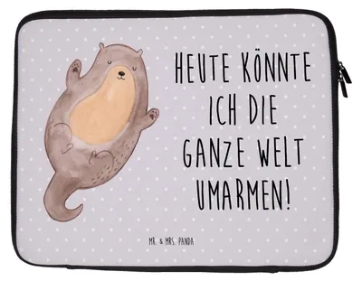 Produktbild von Mr. & Mrs. Panda Laptop Tasche Otter Umarmen 20 x 28 cm - Grau Pastell - Geschenk, Laptoptasche, glücklich, Laptophülle, Hülle, Hallo, gut Gelaunt, Sleeve, Seeotter See