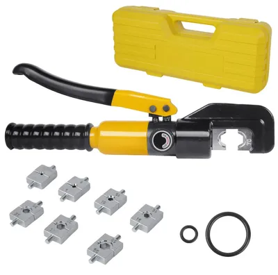 Obrázok produktu pre Hydraulické kliešte na krímenie káblov – manuálne hydraulické kliešte YQK-70 – tlak 8 ton – káble 4–70 mm² – 8 sád matíc – zdvih 10 mm – vhodné pre medené a hliníkové káble – žltá farba