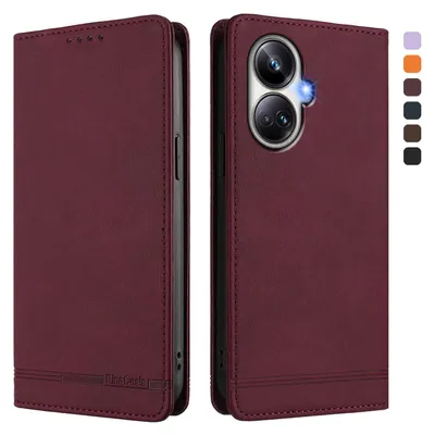 Obrázek produktu pro Pouzdro pro Realme 10 Pro+, retroPolyuretankožené flip pouzdro s stojánkem a přihrádkami na karty Červený