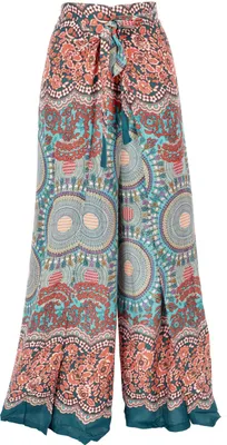Produktbild von Palazzohose, Langer Boho Hosenrock, Wickelhose, Sommerhose - Smaragdgrün/bunt, Damen, Viskose, Hosen