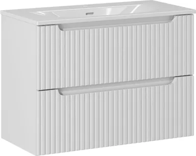 Zdjęcie produktu dla Szafka Łazienkowa 80 Cm Biały Mat Z Umywalką Ceramiczną 81 Cm