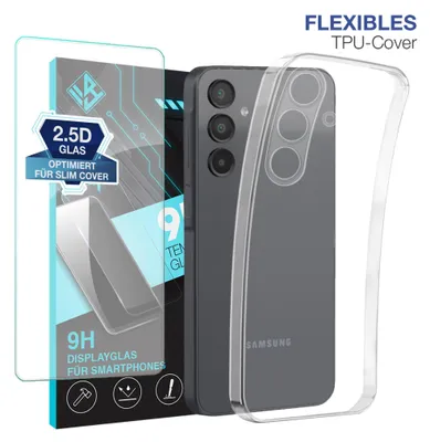 Produktbild von Handyhülle für Samsung Galaxy A17 / A17 5G mit 9H Displayglas Displayschutz Hülle Transparent Flexibel Elastisch Case Cover Backcover Schutzhülle