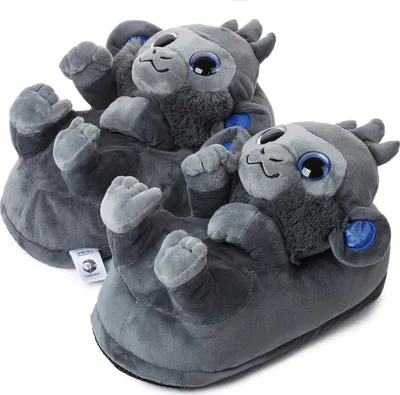Produktbild von Corimori Süße Plüsch Hausschuhe (10+ Designs) Schimpanse „Marco“ Slipper Einheitsgröße 34-44 Uni Pantoffeln Grau
