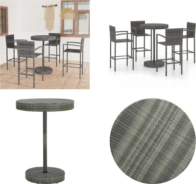 Produktbild von vidaXL 5 tlg. Gartenbar Set Poly Rattan Grau - Bar-Set - Bar-Sets - Bartisch Und Barhocker - Bartisch