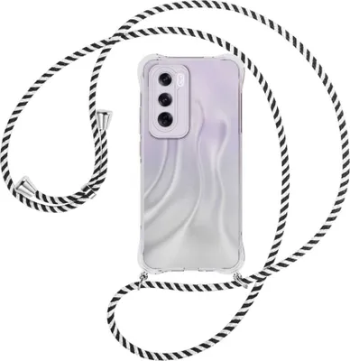 Produktbild von Handykette Backcover-Schutzhülle mit Band (Metall silberfarben) für OPPO Reno 12 Pro 5G - schwarz/weiß gestreift