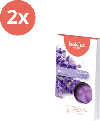 Zdjęcie produktu dla Bolsius - Prawdziwe zapachy - Woski do świec - 6 sztuk w opakowaniu - Lawenda - Opakowanie ekonomiczne - 12 sztuk - 2 opakowania