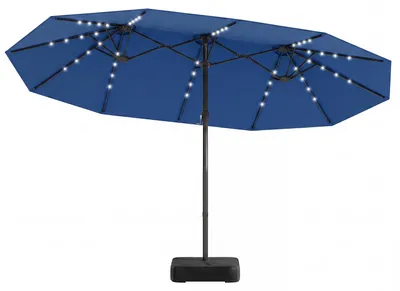 Produktbild von KOMFOTTEU Doppelsonnenschirm mit LED-Beleuchtung, 460 x 285 cm Sonnenschirm mit Kurbel & Schirmständer mit 2 Sandsäcken, Balkonschirm Sonnenschutz, Marktschirm, Gartenschirm für Balkon & Terrasse
