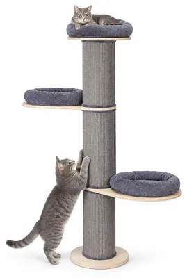 Produktbild von Relaxdays Kratzbaum, 3 Liegeflächen, mit Kissen, H x D: 187 x 46 cm, Sisalstämme, Kippschutz, Katzenturm, grau/natur, KI-generiertes Bild