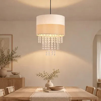 Immagine prodotto di ZMH lampada a sospensione tavolo da pranzo lampada a sospensione 1 fiamma lampada a sospensione tavolo da pranzo in cristallo lampada a sospensione in tessuto E27 lampada per camera da letto (senza lampadina)