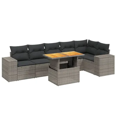 Produktbild von vidaXL 7-tlg. Garten-Sofagarnitur mit Kissen Grau Poly Rattan
