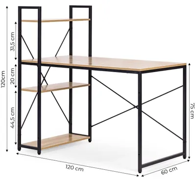 Image de Bureau d'ordinateur avec étagères, 120 x 60 cm, MDF, style loft