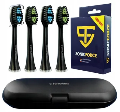 Produktbild von SonicForce Ersatz-Zahnbürstenköpfe für SEYSSO Carbon Basic/Pro, Schwarz, 4 Stk. + Etui