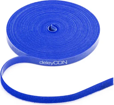Produktbild von deleyCON 10m Klett Kabelbinder Klettband Klettbandrolle 10 mm Breit Kabelmanagement Kabelorganizer Klettkabelbinder Klettverschluss zuschneidbar Blau