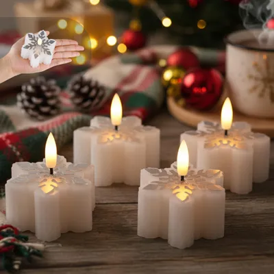 Productafbeelding van 4 LED Decoratieve Kaarsen in Sneeuwvlokvorm