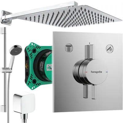 Produktbild von Hansgrohe und Jowi Unterputz Duschsystem, 650mm Brausestange, 300x300mm Kopfbrause, DuoTurn E Duscharmatur